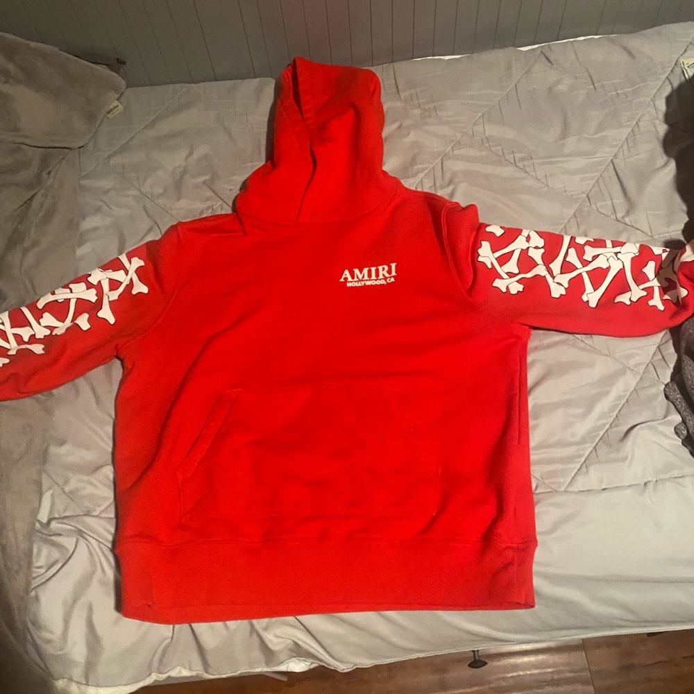 AMIRI Bold Red Hoodie with White Accents